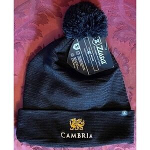 Cambria Knit Hyland Beanie Hat - Pom Pom Top - Black - embroidered logo